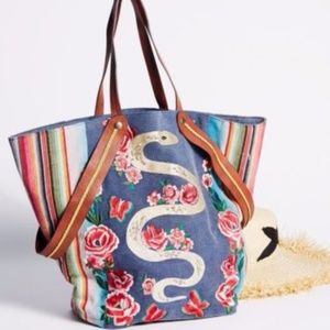 NWT! Free People Pandora Gold Embroidered Tote Bag